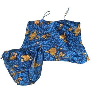 A' Milona women's L blue & gold floral undergarments or‎ pajamas set satin